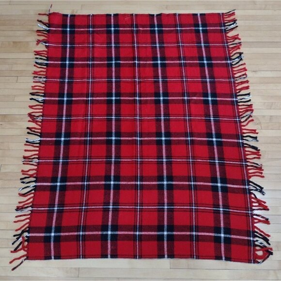 Vtg Faribo Woolen Mills Throw Blanket 100% Acrylic Red Tartan Plaid 46 X 54 - Picture 1 of 10